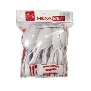 COLHER PLASTCA REFEIÇÃO BRANCA C/50 MEXA BEM
