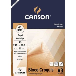 BLOCO CROQUIS(PAPEL MANTEIGA) A3 40G 50FLS CANSON