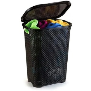 CESTO DE ROUPAS RATTAN TAMPA BASCULANTE PRETO ARQPLAST
