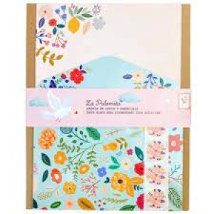 KIT PAPÉIS DE CARTA COM ENVELOPE FLORAL TURQUESA BUENDIA