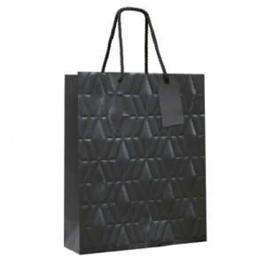 SACOLA DE PAPEL PARA PRESENTE MÉDIA RELEVO PRETA CROMUS