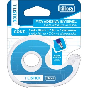 FITA ADESIVA INVISÍVEL ACEITA ESCRITA 18MM x 7,6M COM APARELHO TILIBRA