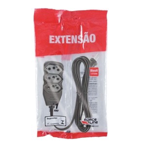 EXTENSÃO TRIPOLAR 3 TOMADAS BIVOLT 3 MTS 200253 FORCE LINE